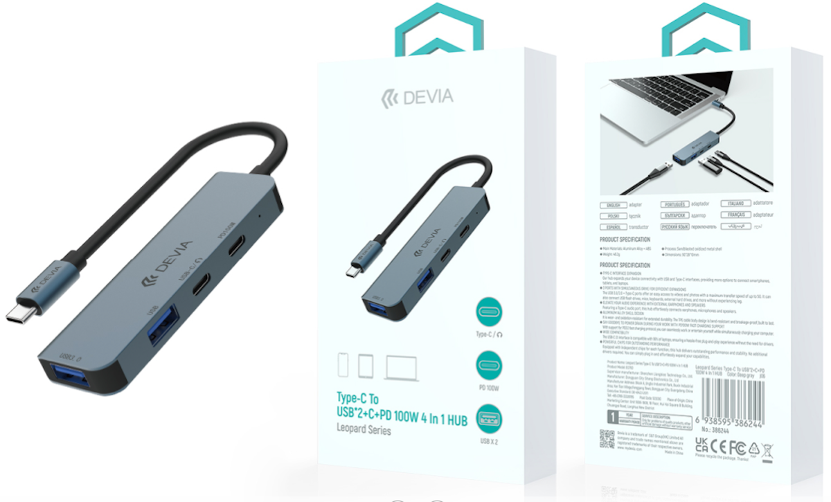 Devia EC700 Leopard 4in1 Multi PD HUB Adapter - Grafit