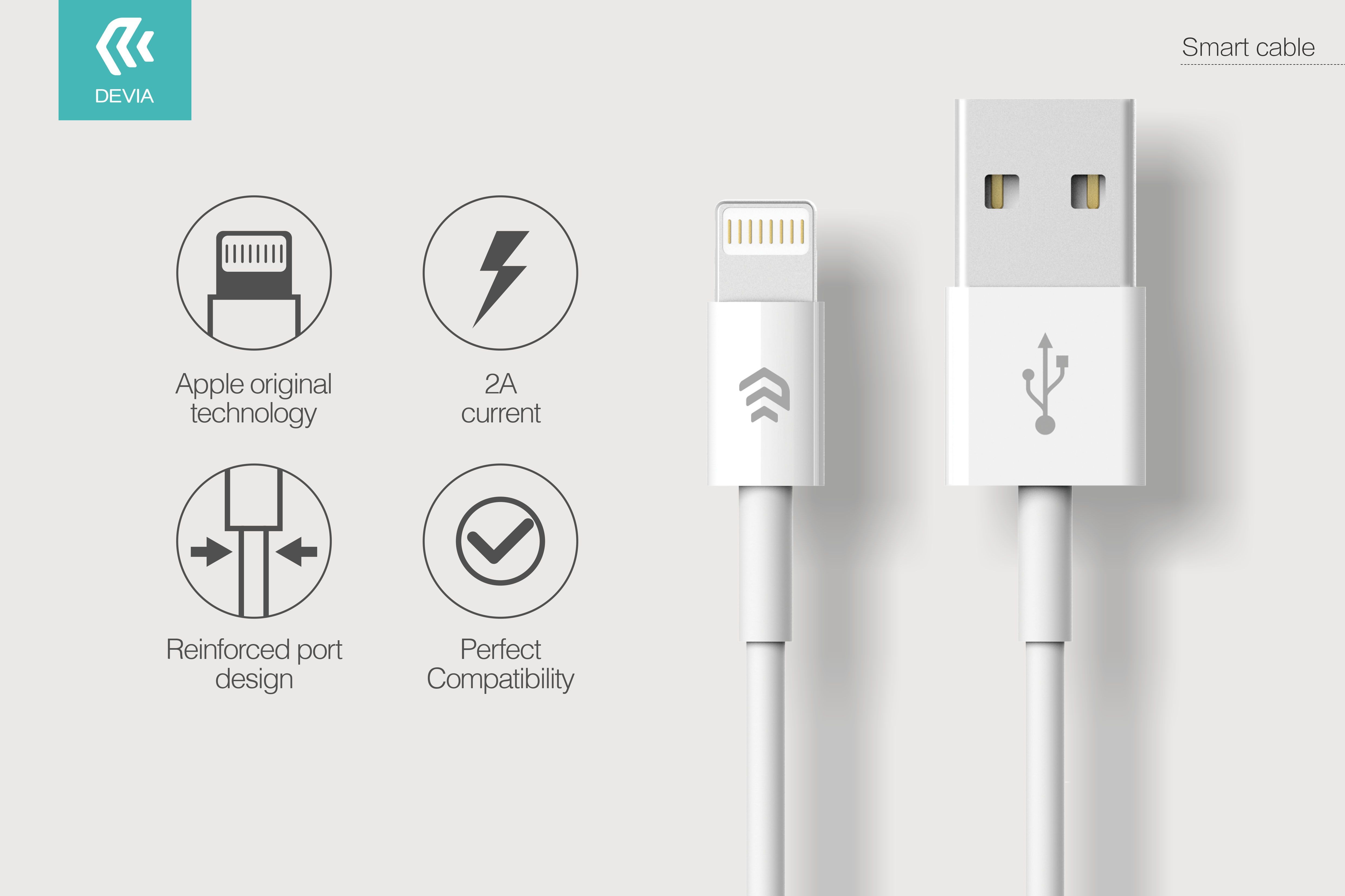 DEVIA EC080 Smart Lightning 1M Adatkábel - Fehér
