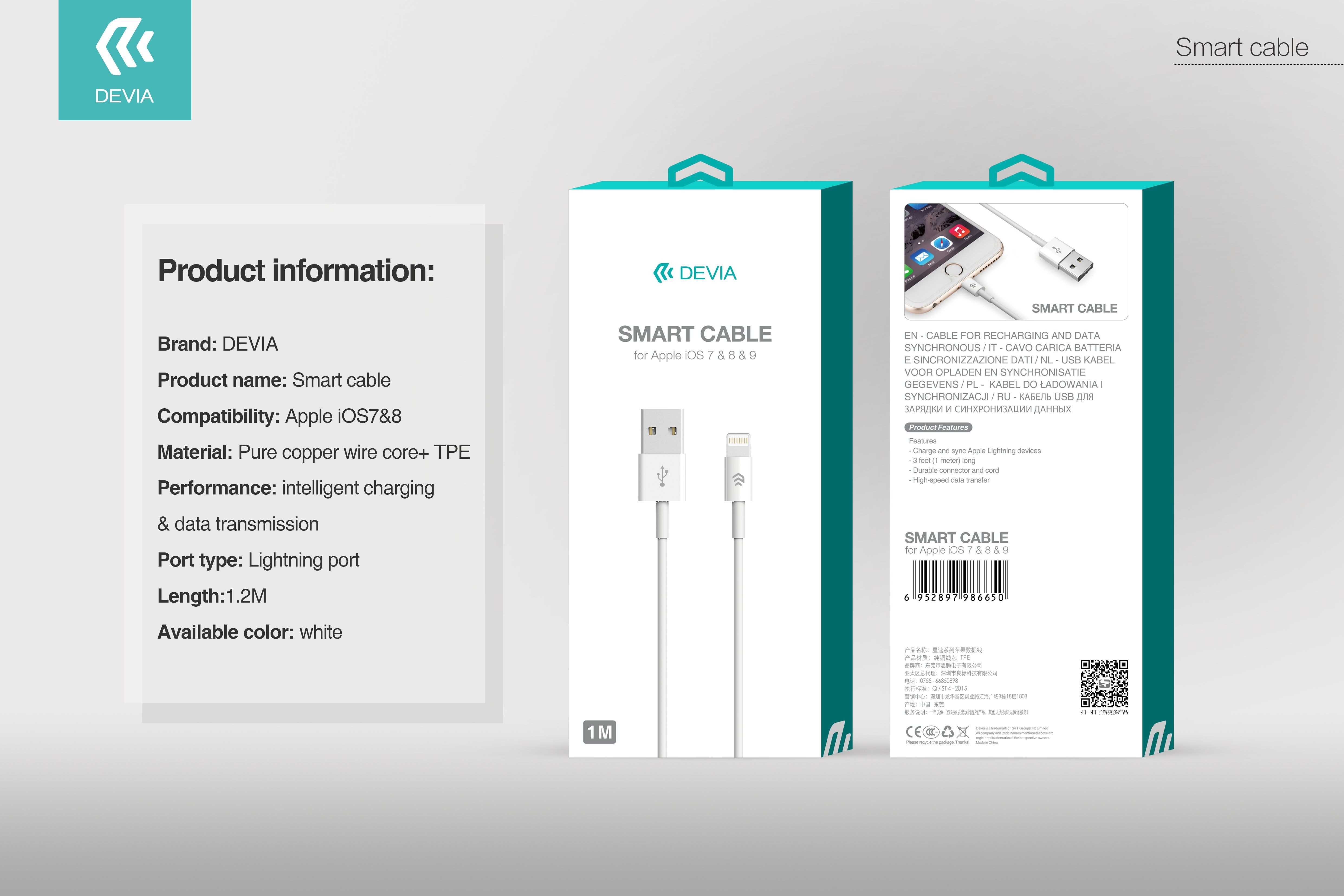 DEVIA EC080 Smart Lightning 1M Adatkábel - Fehér