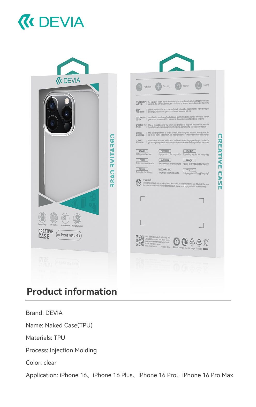 Apple iPhone 16 Devia Naked Ultra Slim TPU Hátlap - Átlátszó