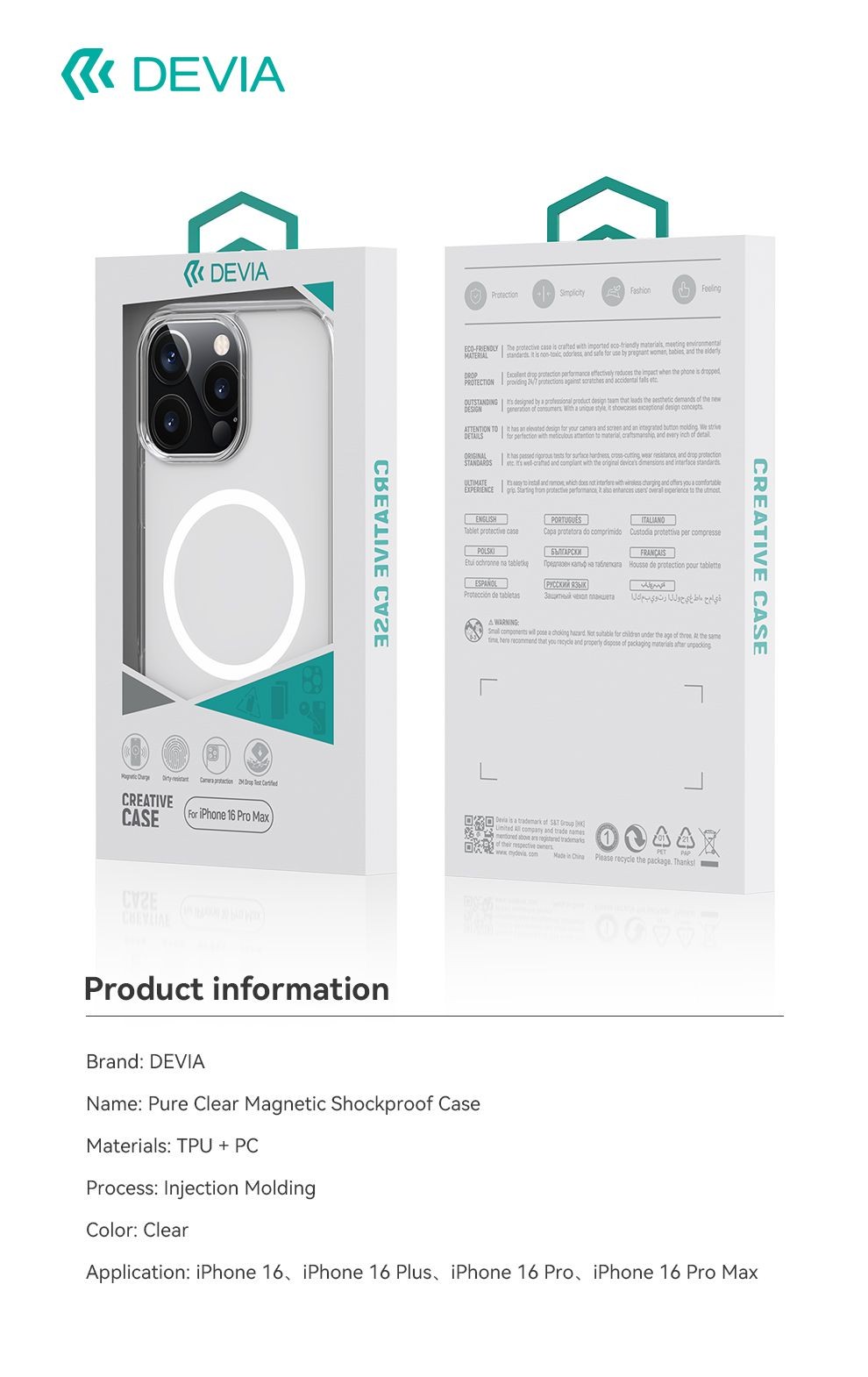 Apple iPhone 16 Pro Devia Pure Magsafe Shockproof Hátlap - Átlátszó