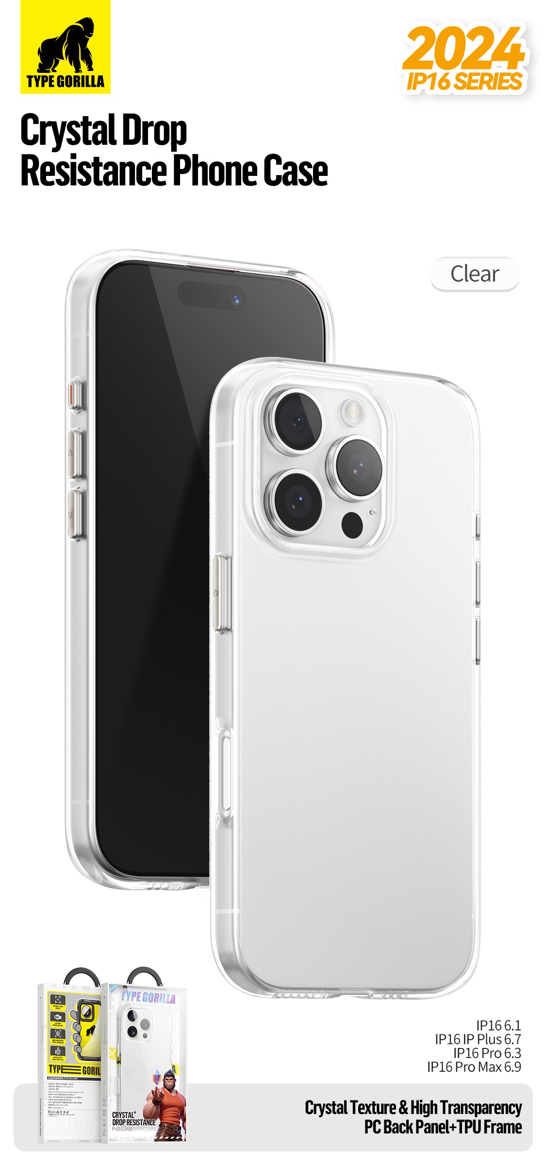 Apple iPhone 16 TG Crystal Anti-Drop Hátlap - Átlátszó