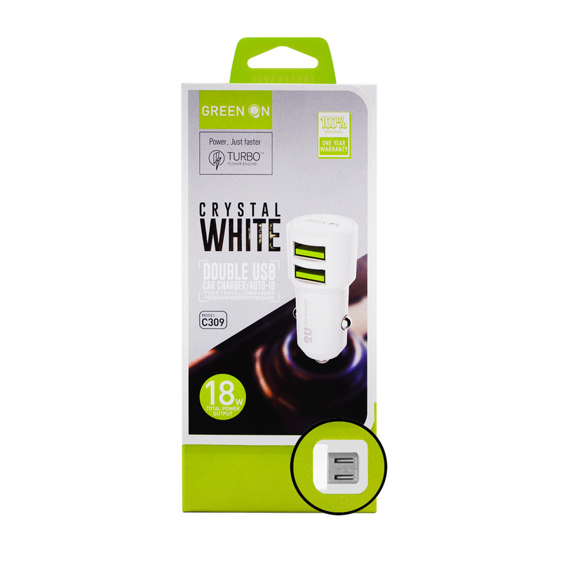 Green On C309 QC 18W Autós töltőfej és Micro USB Adatkábel - Fehér