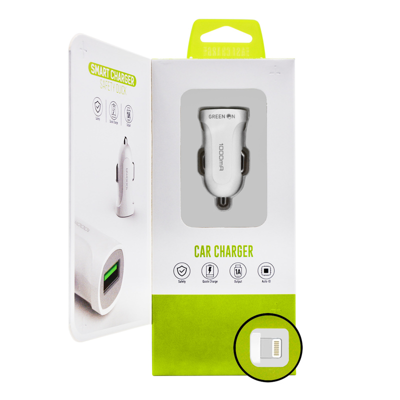 Green On DL-C17 1A USB Autós Töltő és Lightning Adatkábel - Fehér