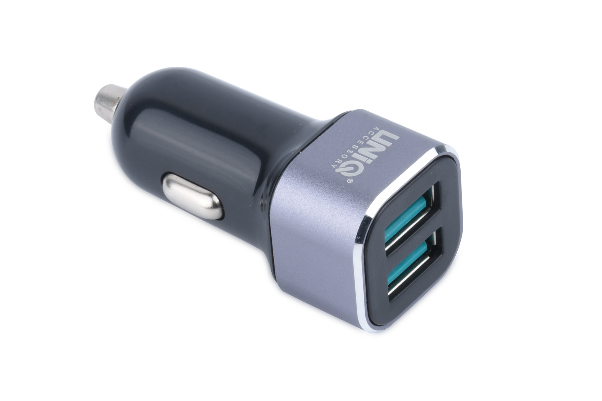 UNIQ 2.4A 2xUSB Autós Töltőfej + Micro USB 1M Adatkábel - Grafit