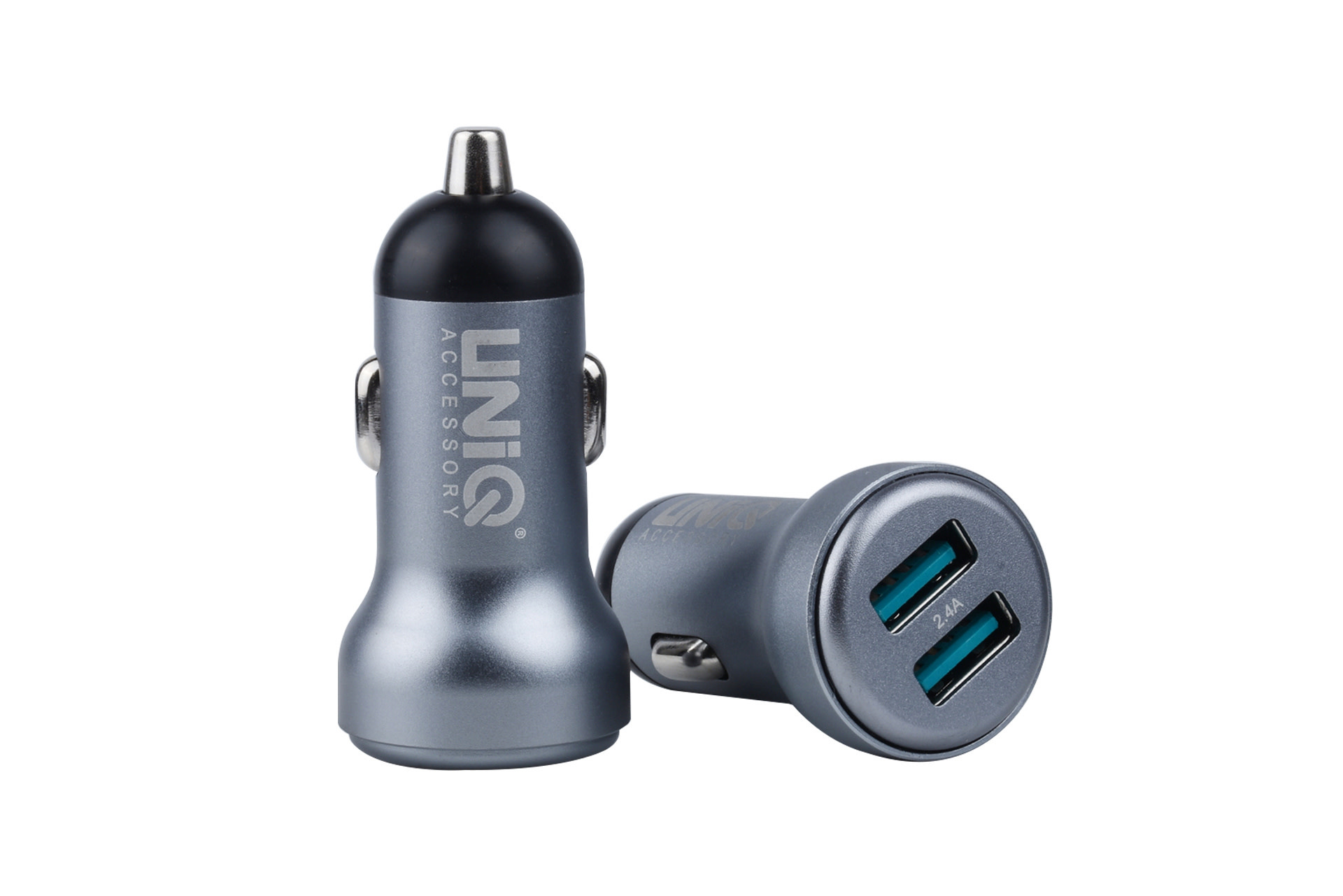 UNIQ 2.4A 2xUSB Autós Töltőfej + Lightning 1M Adatkábel - Grafit