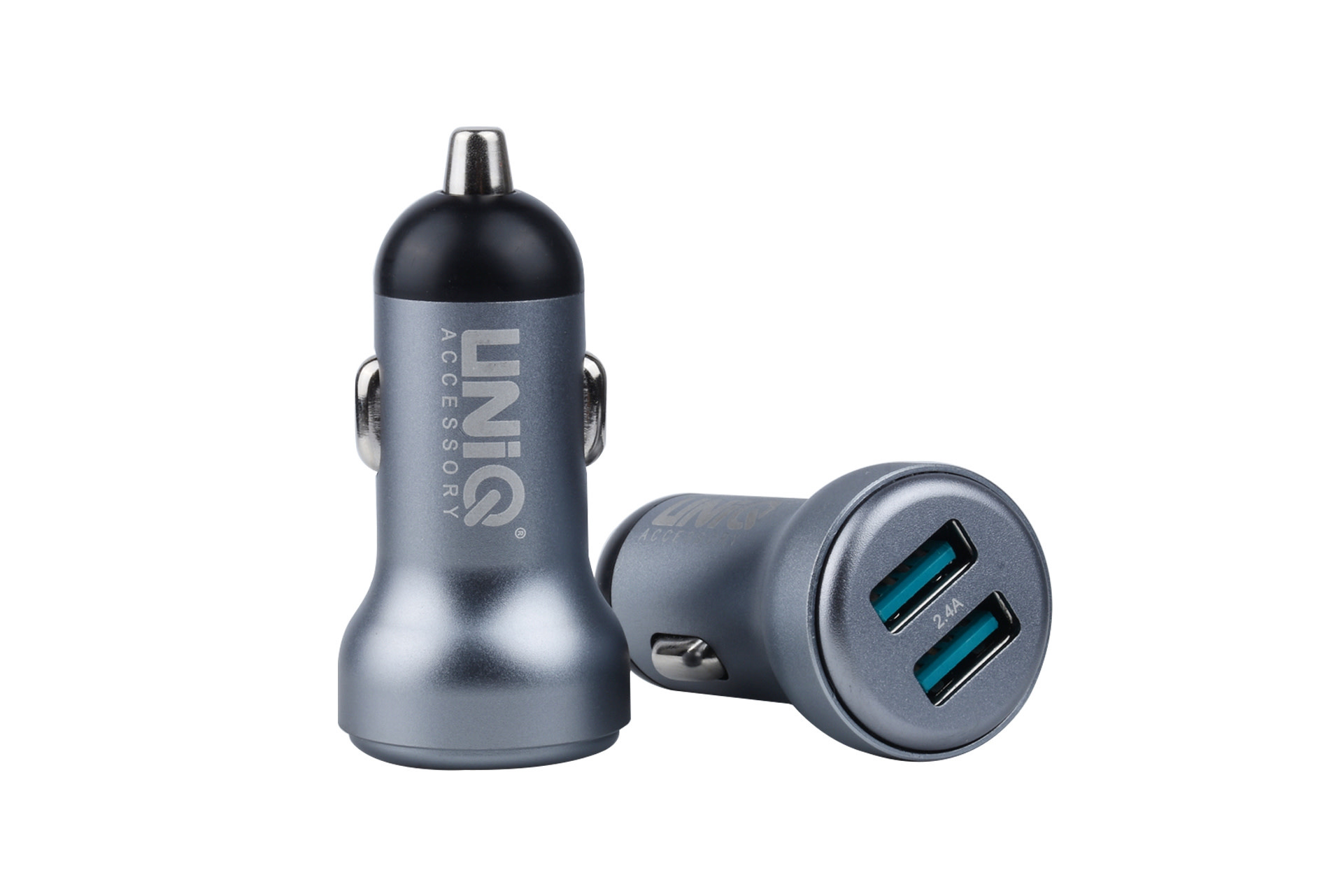 UNIQ 2.4A 2xUSB Autós Töltőfej + Micro USB 1M Adatkábel - Szürke