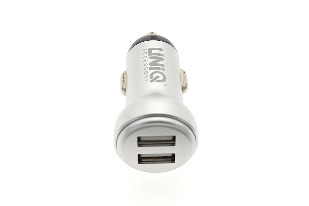 UNIQ 2.4A 2xUSB Autós Töltőfej + Lightning 1M Adatkábel - Ezüst