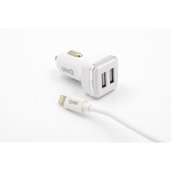 UNIQ Q-C22 2.4A 2xUSB Autós Töltőfej + Lightning 1M Adatkábel - Ezüst