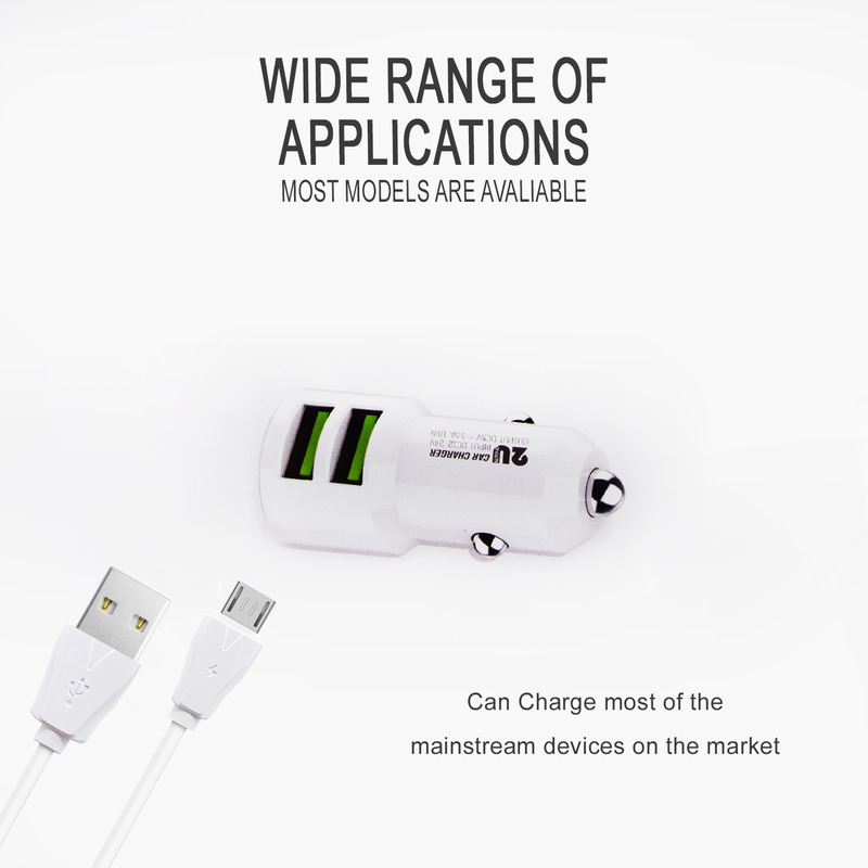 Green On C309 QC 18W Autós töltőfej és Micro USB Adatkábel - Fehér