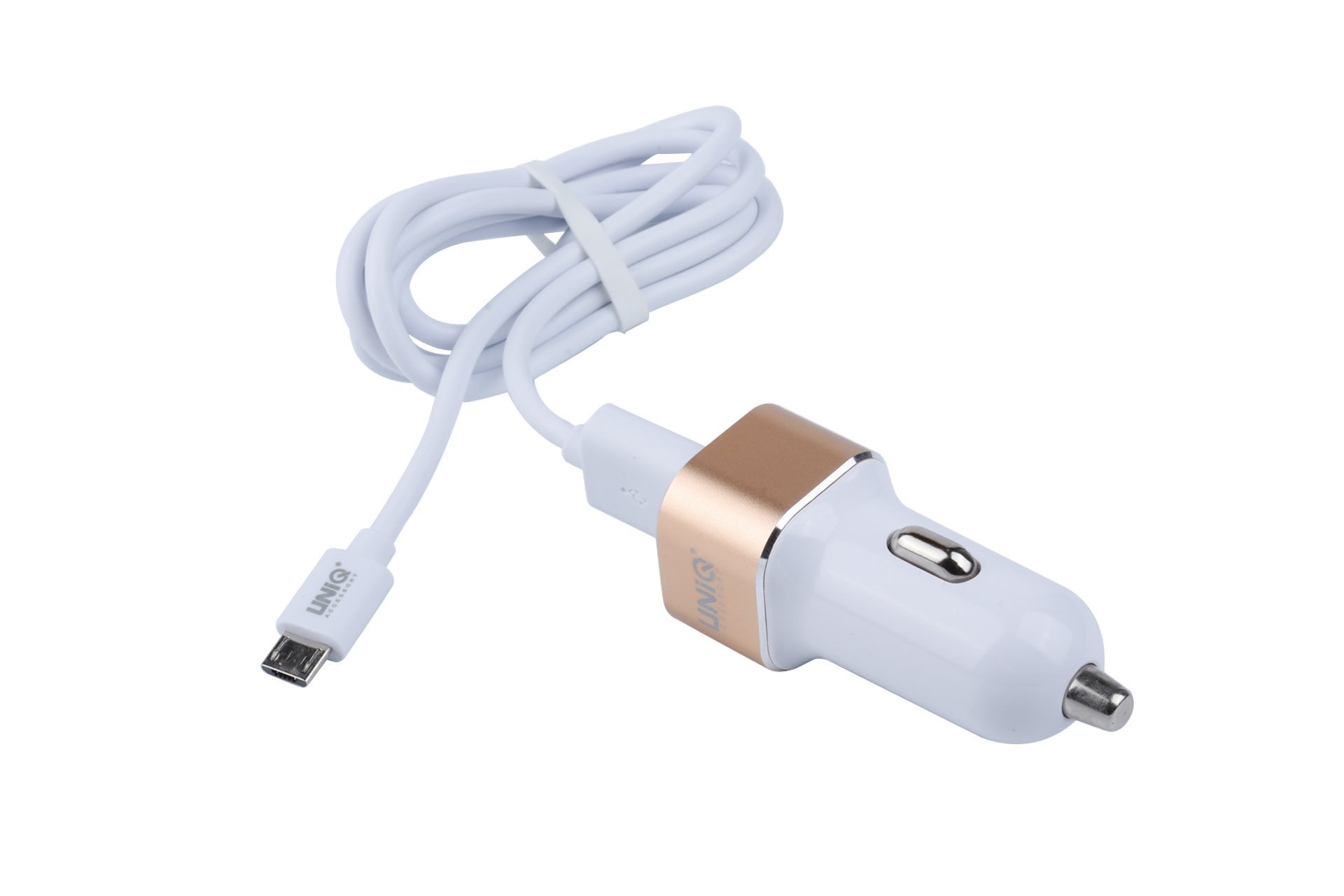 UNIQ 1xUSB 2.4A Autós Töltőfej + Micro USB 1M Adatkábel - Rose Gold