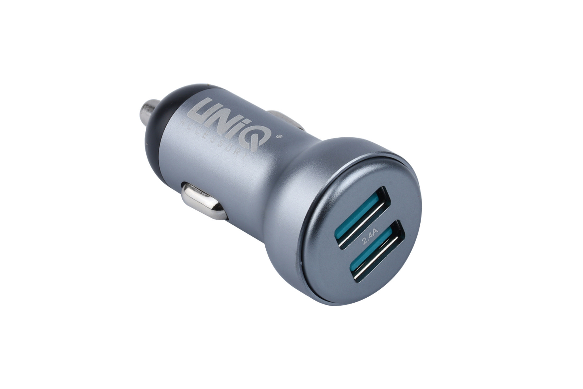 UNIQ 2.4A 2xUSB Autós Töltőfej + Lightning 1M Adatkábel - Grafit