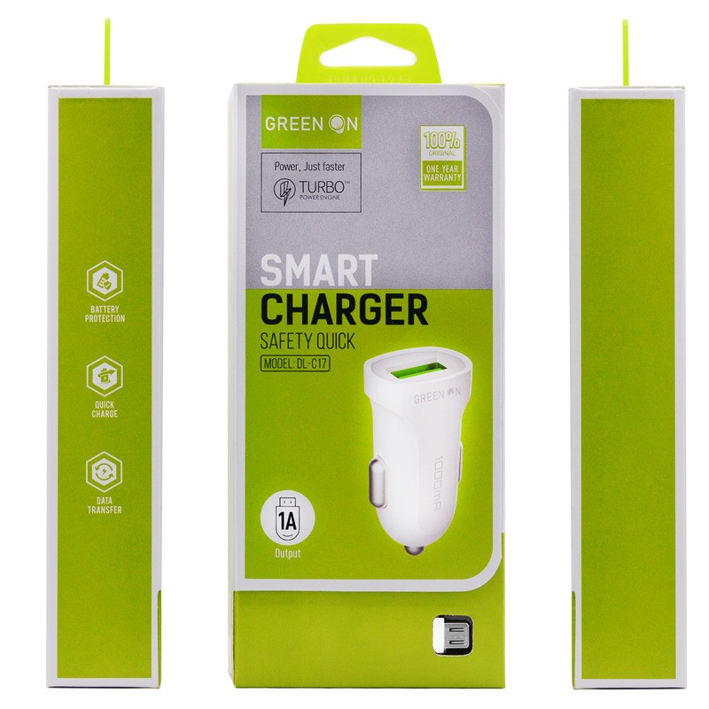 Green On DL-C17 1A USB Autós Töltő - Fehér