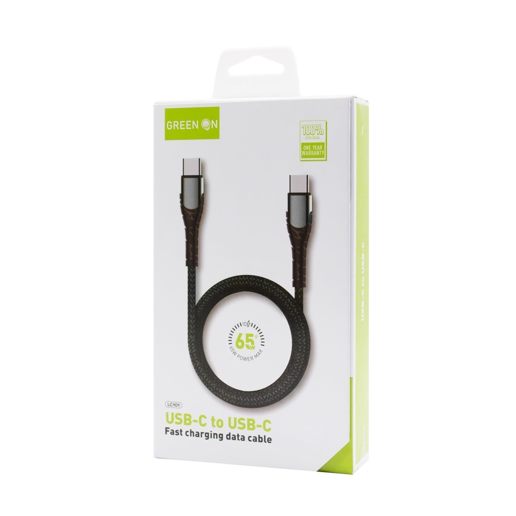 Green On LC102 PD USB Type-C 65W 2M Adatkábel - Fehér