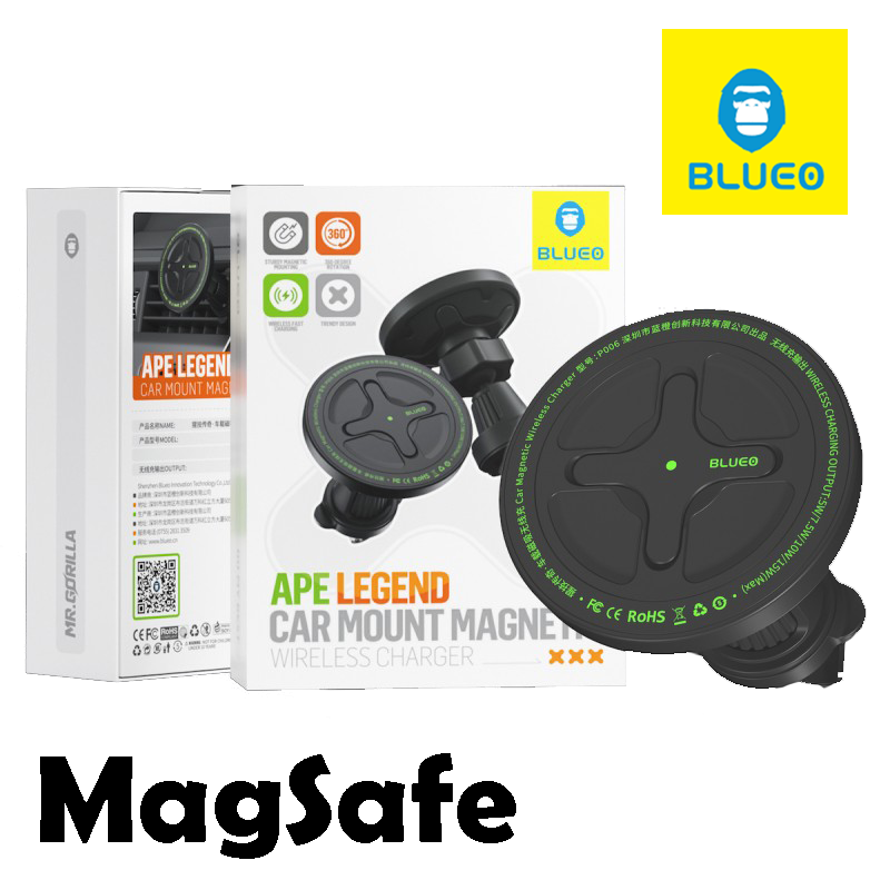 Blueo Ape Legend MagSafe Autós Töltő és Mágneses Tartó - Fekete