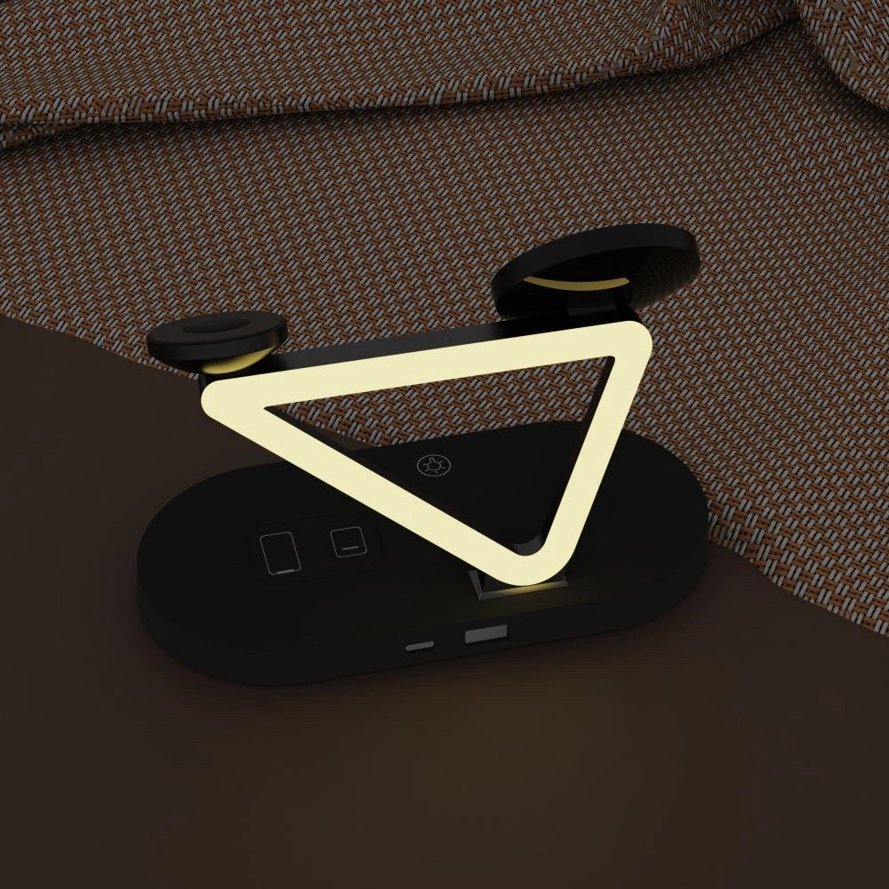 Tech-Protect QI15W-A41 3in1 MagSafe Asztali Töltő + Led Esti Fény - Fekete