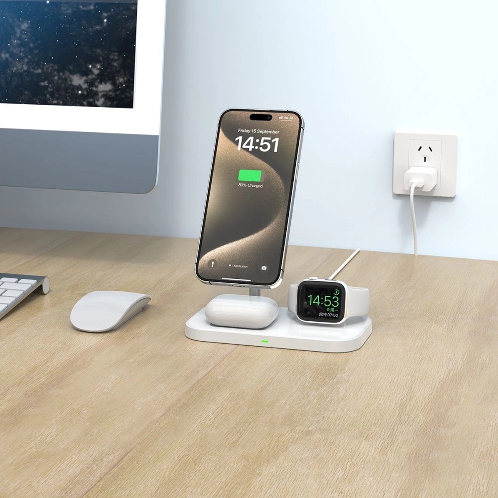 Tech-Protect QI15W-A22 3in1 MagSafe Asztali Töltő - Fehér