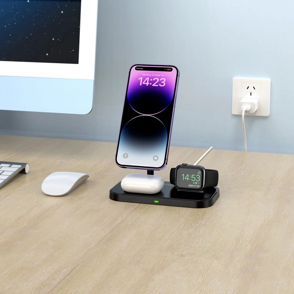 Tech-Protect QI15W-A22 3in1 MagSafe Asztali Töltő - Fekete