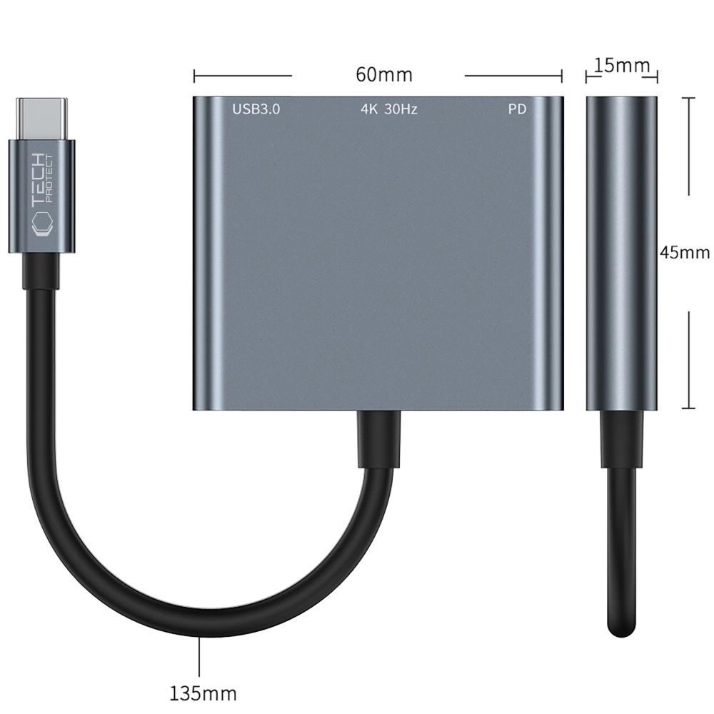 Tech-Protect V1 3in1 USB-C - USB-A 3.0 / USB-C PD 100W / HDMI 4K 30Hz HUB