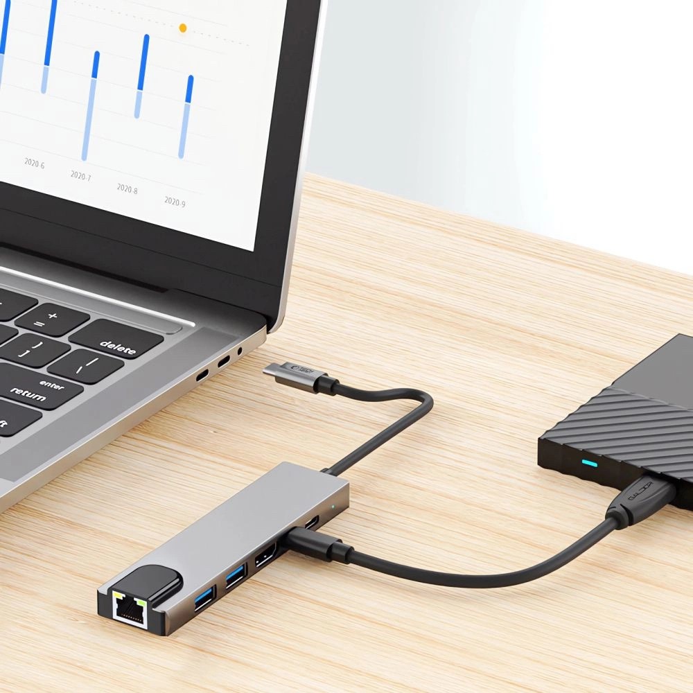 Tech-Protect HB02 HUB Adapter 6in1 USB-C + USB2.0 + USB3.0 + HDMI 4K 30Hz