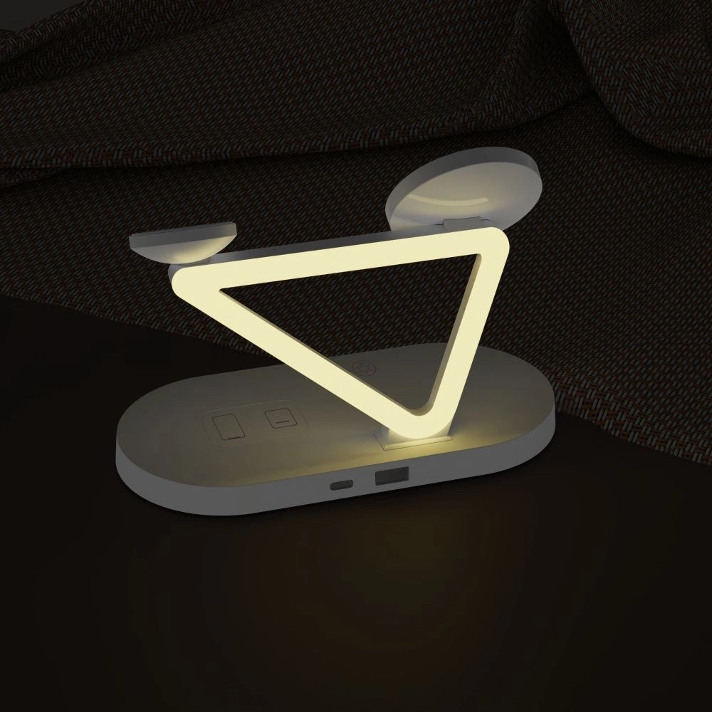 Tech-Protect QI15W-A41 3in1 MagSafe Asztali Töltő + Led Esti Fény - Fehér