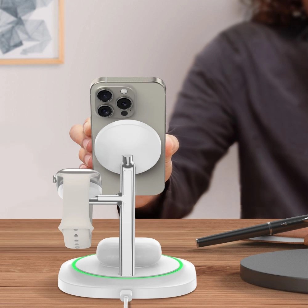 Tech-Protect QI15W-A46 3in1 MagSafe Asztali Töltő - Fehér