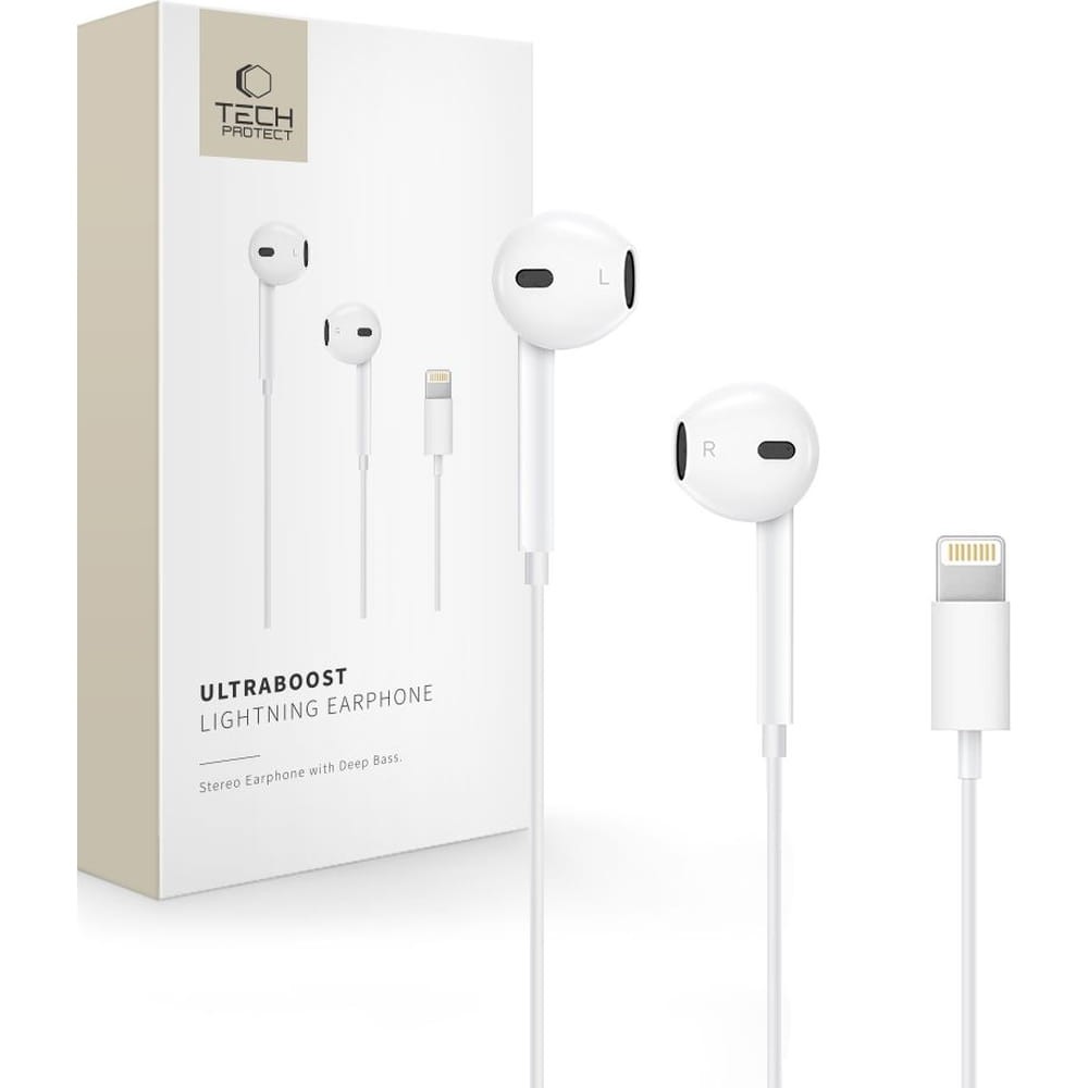 Tech-Protect UltraBoost Lightning Headset - Fehér