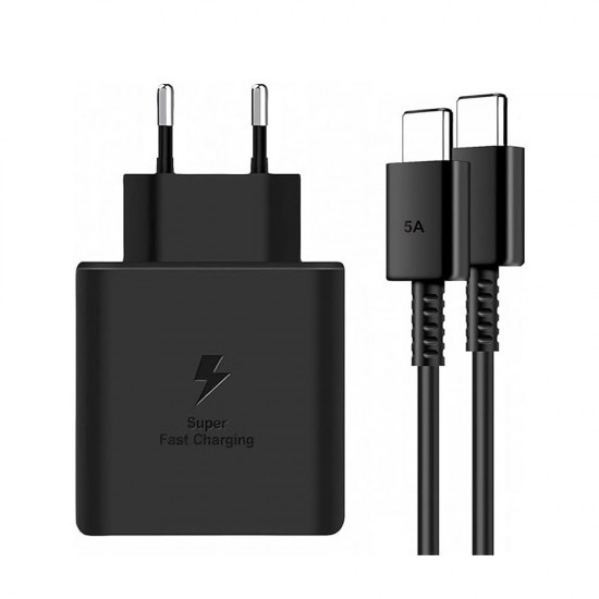 Samsung T2510XBEGEU 25W Blister Hálozati Töltőfej + USB-C Adatkábel - Feke