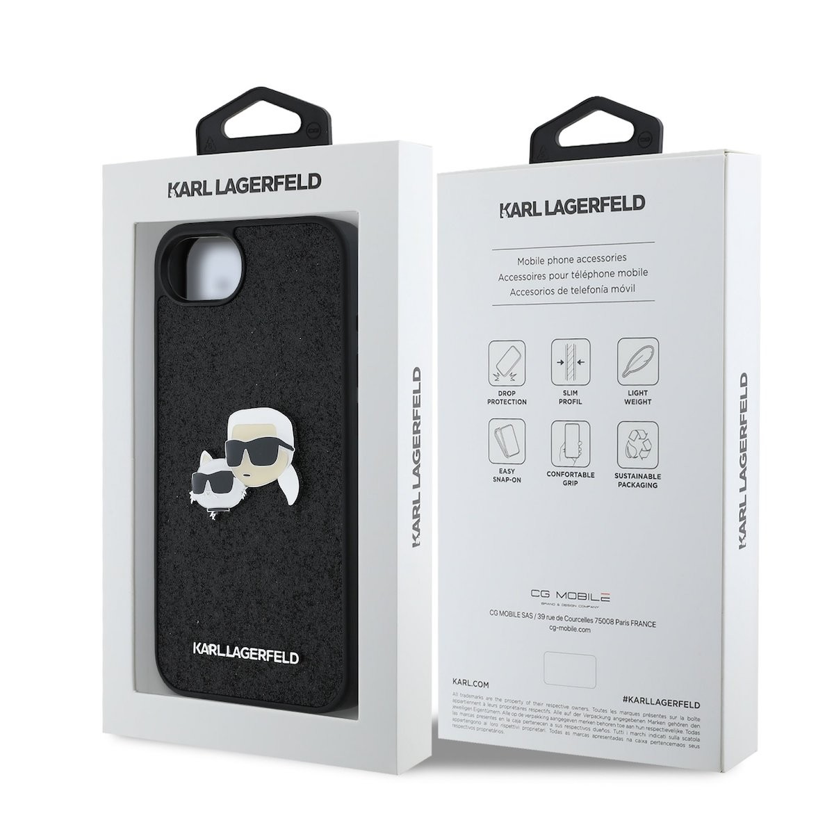 Apple iPhone 16e KARL LAGERFELD KLHCPSE4PFGKCPK Glitter Hátlap - Fekete