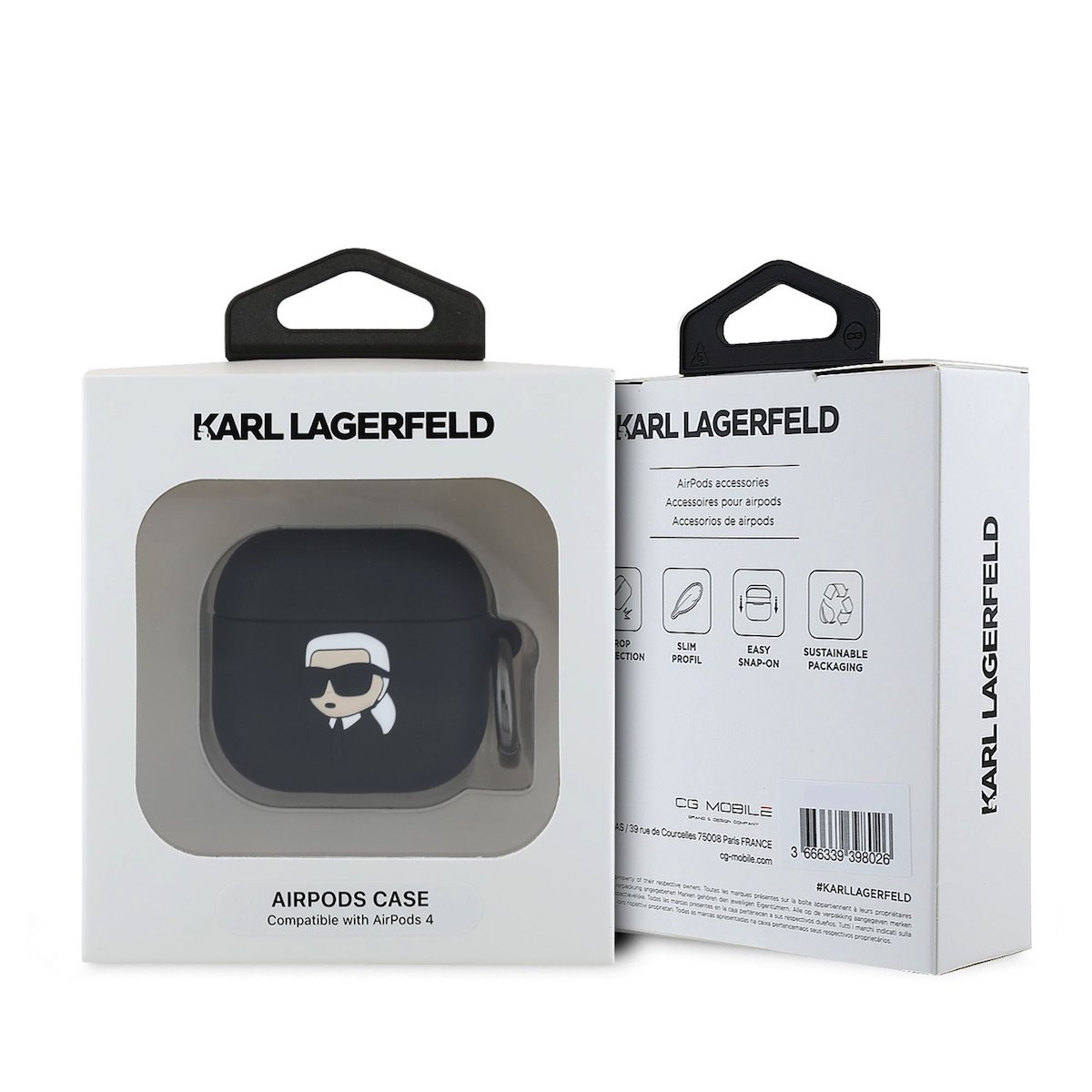 Apple Airpods 4 KARL LAGERFELD KLA4RUNIKK Liquid Silicon Tartó - Fekete