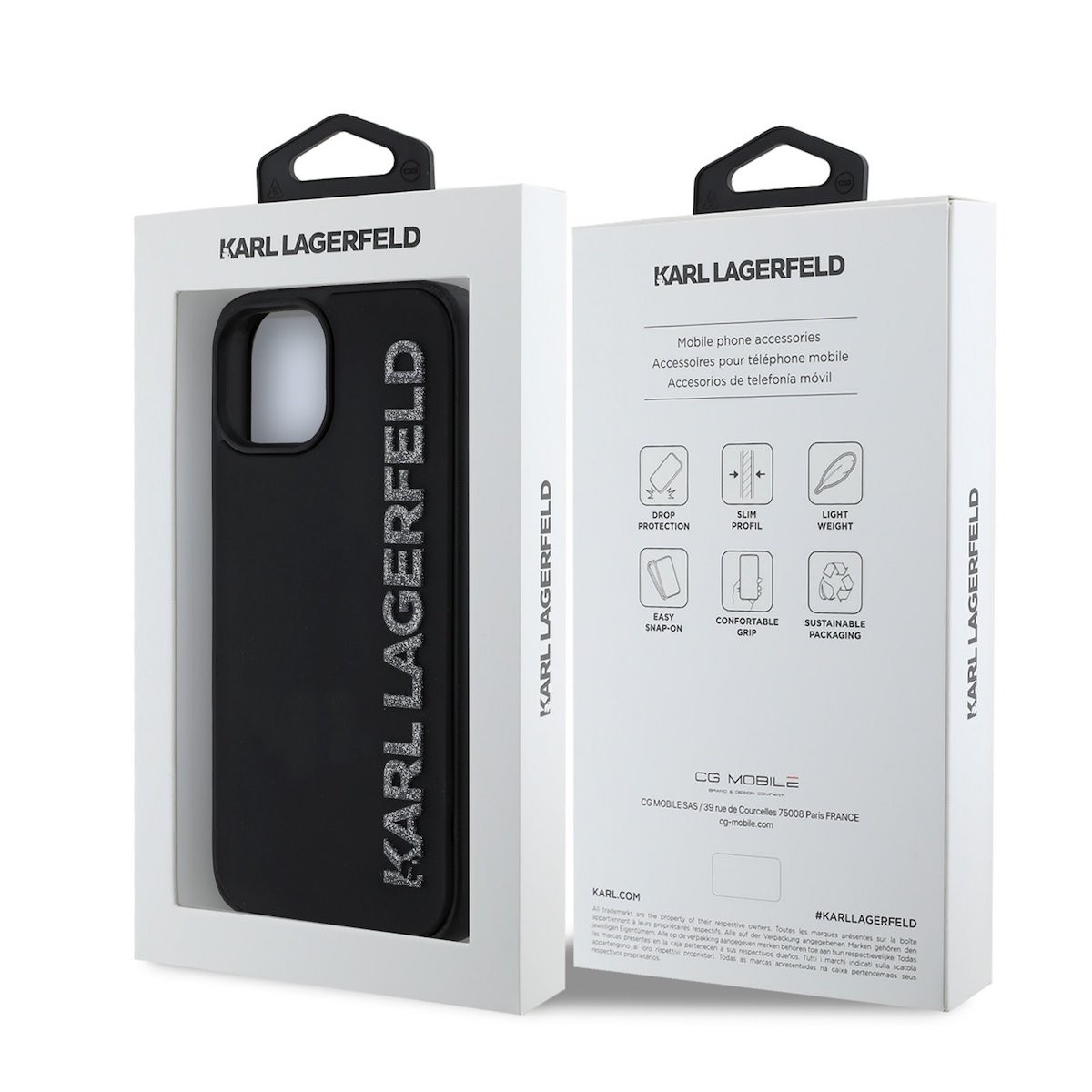 Apple iPhone 15 KARL LAGERFELD KLHCP15SRBKGVCK Hátlap - Fekete