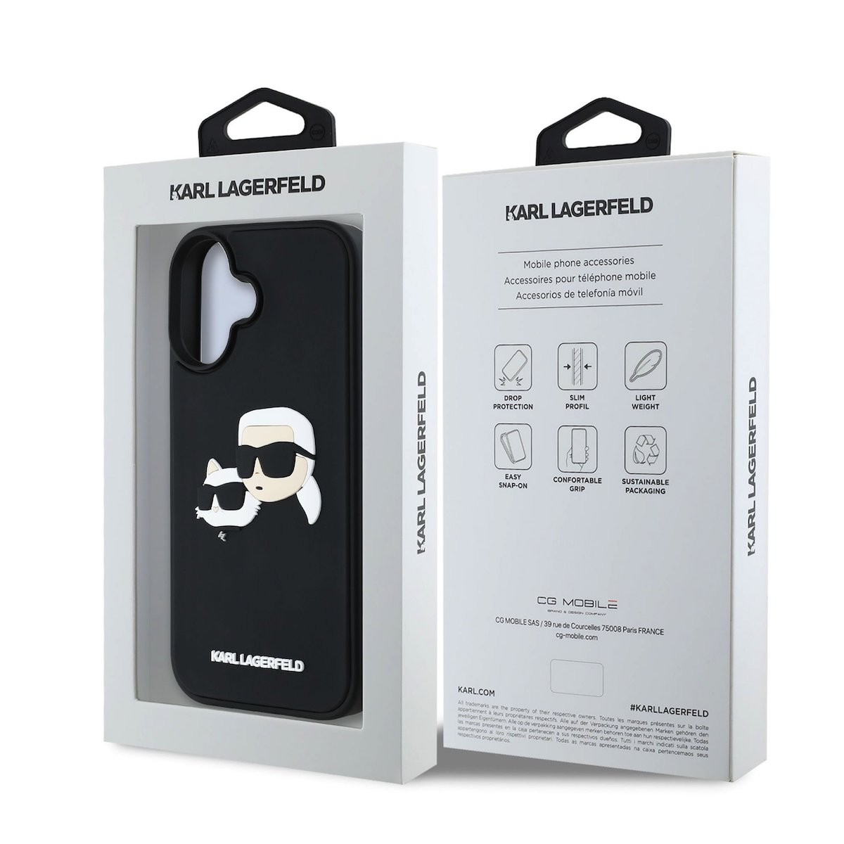 Apple iPhone 16 KARL LAGERFELD KLHCP16SRBCKCHLK Hátlap - Fekete