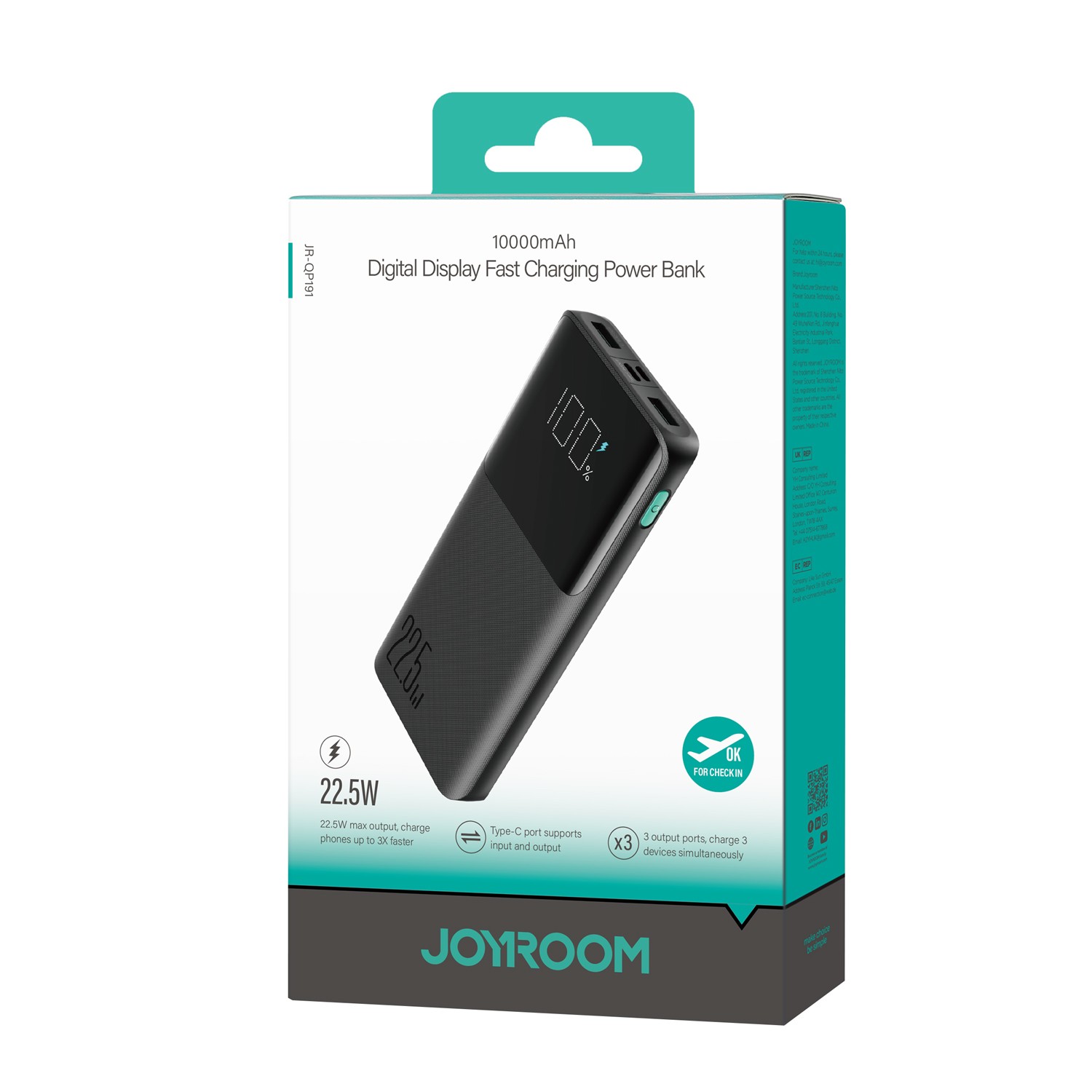 Joyroom JR-QP191 10000mAh 22.5W Powerbank - Fekete