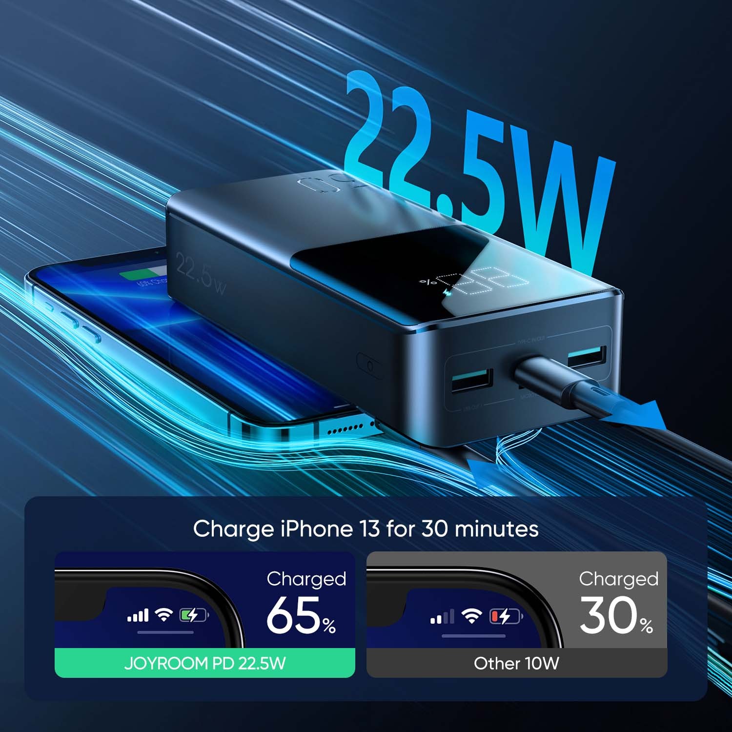 Joyroom JR-QP193 30000mAh 22.5W Powerbank - Fekete