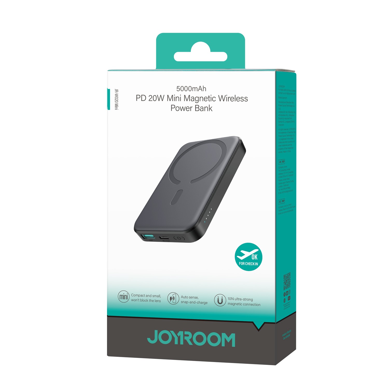 Joyroom JR-W020 Mini 5000mAh 20W MagSafe Powerbank - Fekete