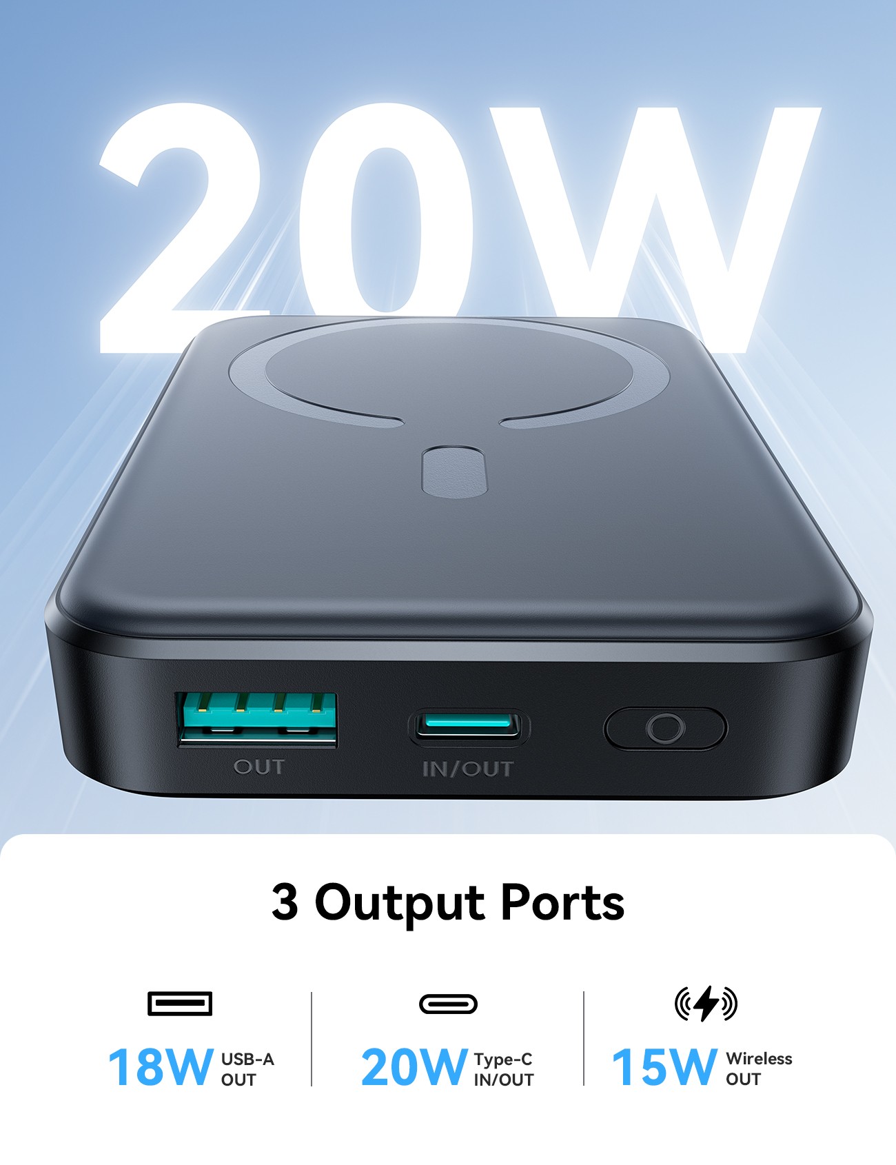 Joyroom JR-W020 10000mAh 20W MagSafe Powerbank - Fekete