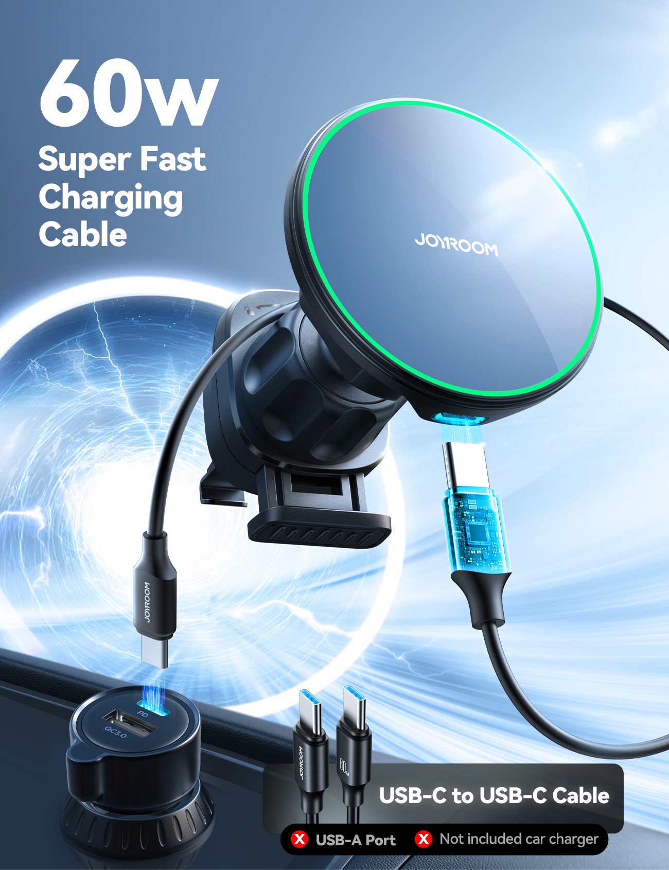 Joyroom JR-ZS412 Qi2 Magsafe Autós Töltő és Tartó - Fekete