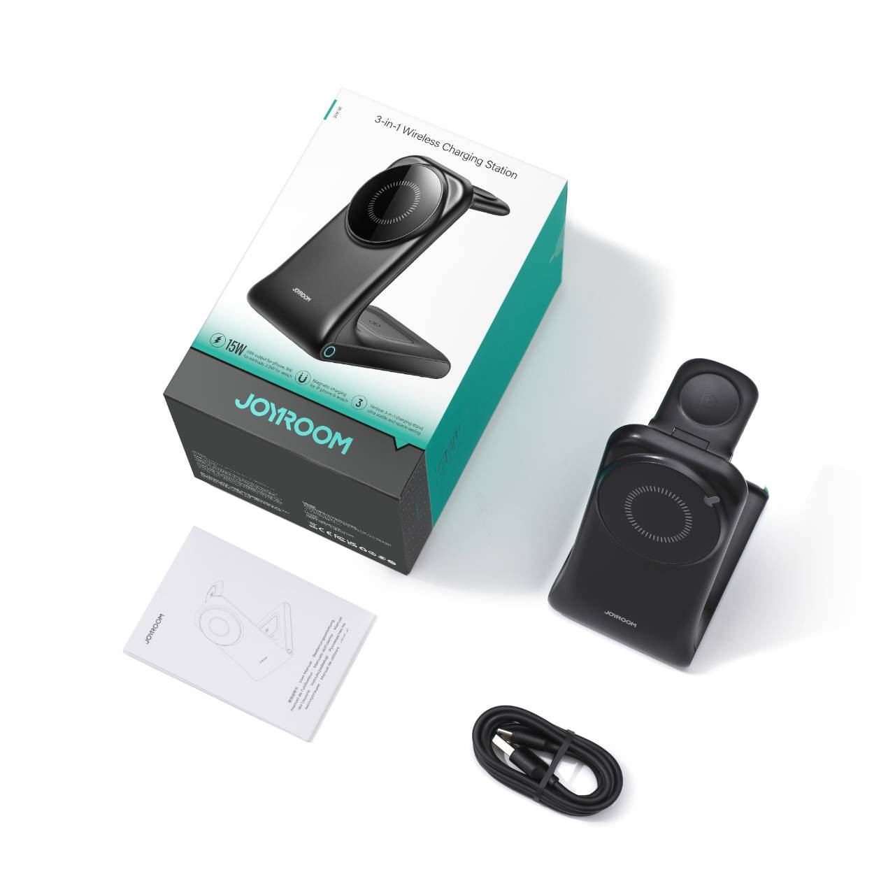 Joyroom JR-W15 3in1 Wireless Asztali Töltő - Fekete