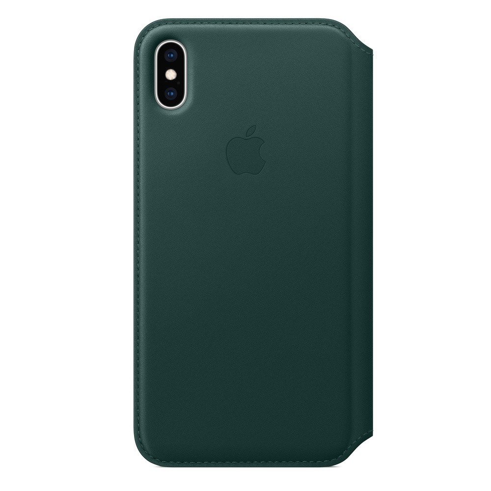 Apple iPhone XS Max Bőr Könyvtok - Sötétzöld