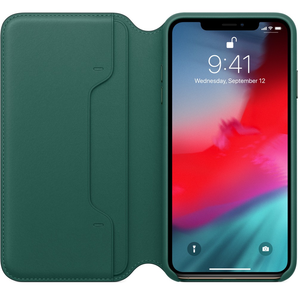 Apple iPhone XS Max Bőr Könyvtok - Sötétzöld
