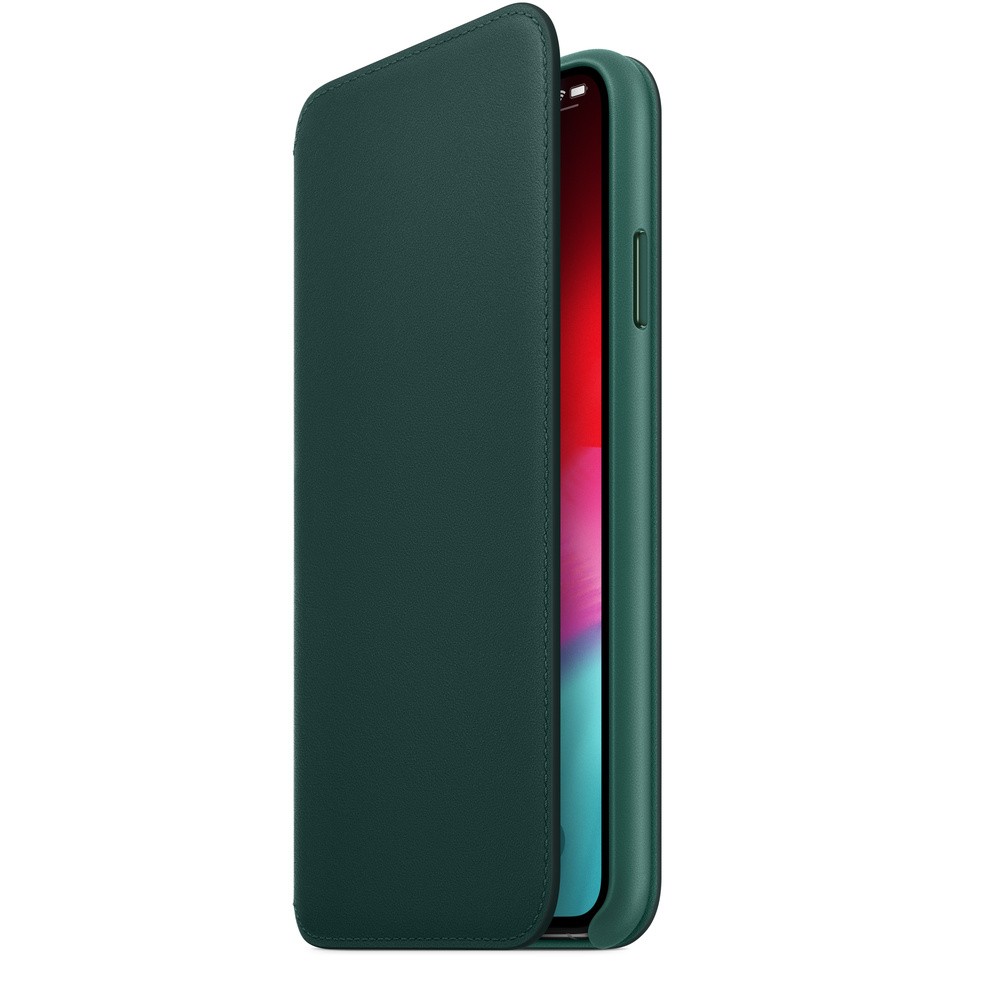Apple iPhone XS Max Bőr Könyvtok - Sötétzöld