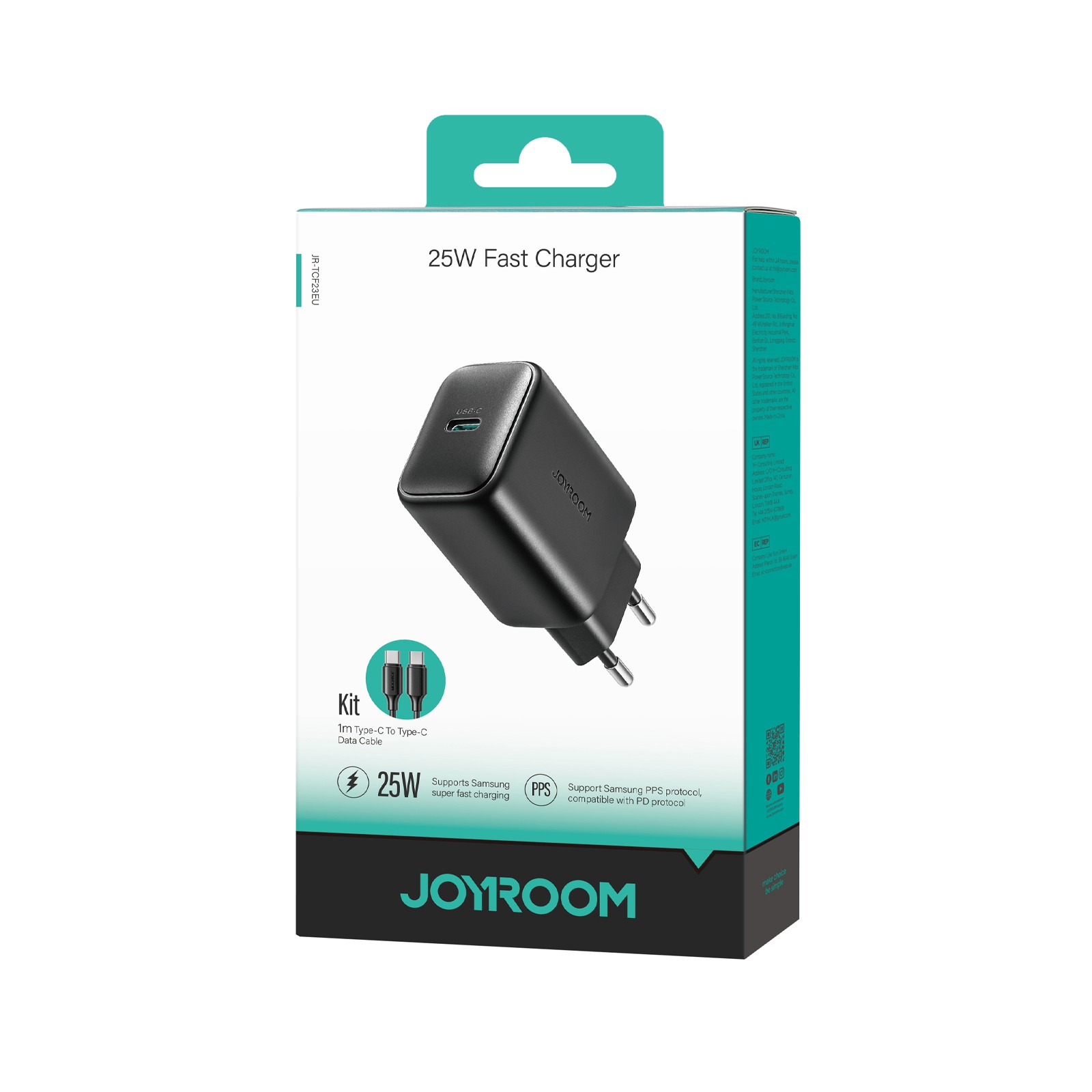 Joyroom JR-TCF23 25W Hálózati Töltő + USB-C 1M Adatkábel - Fekete