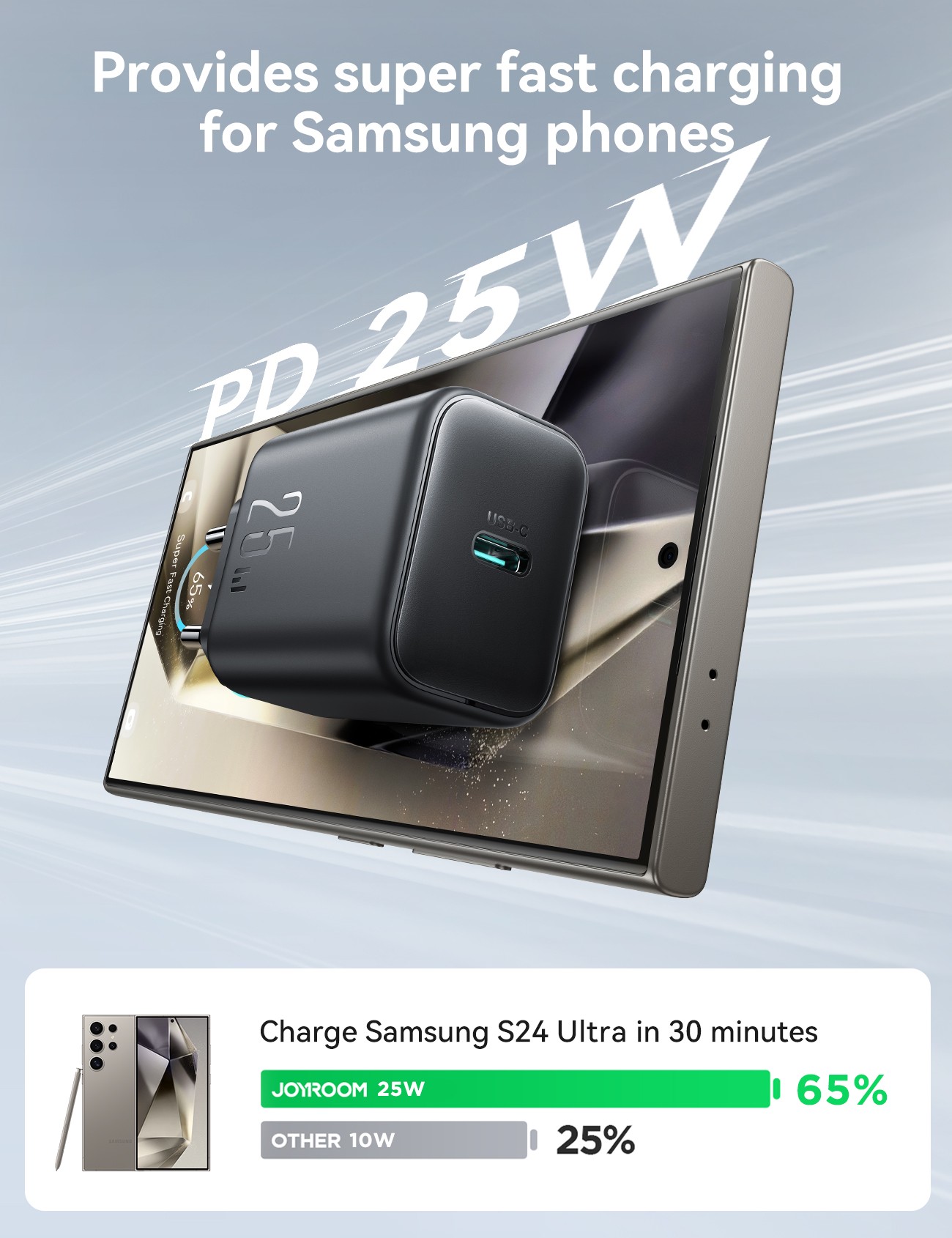 Joyroom JR-TCF23 25W Hálózati Töltő + USB-C 1M Adatkábel - Fekete