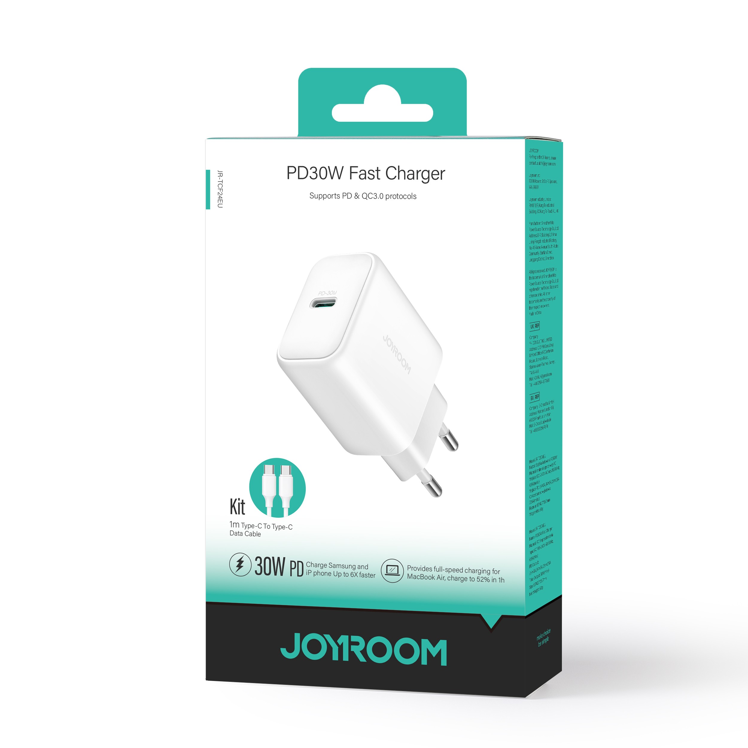Joyroom JR-TCF24 30W Hálózati Töltő + USB-C 1M Adatkábel - Fehér
