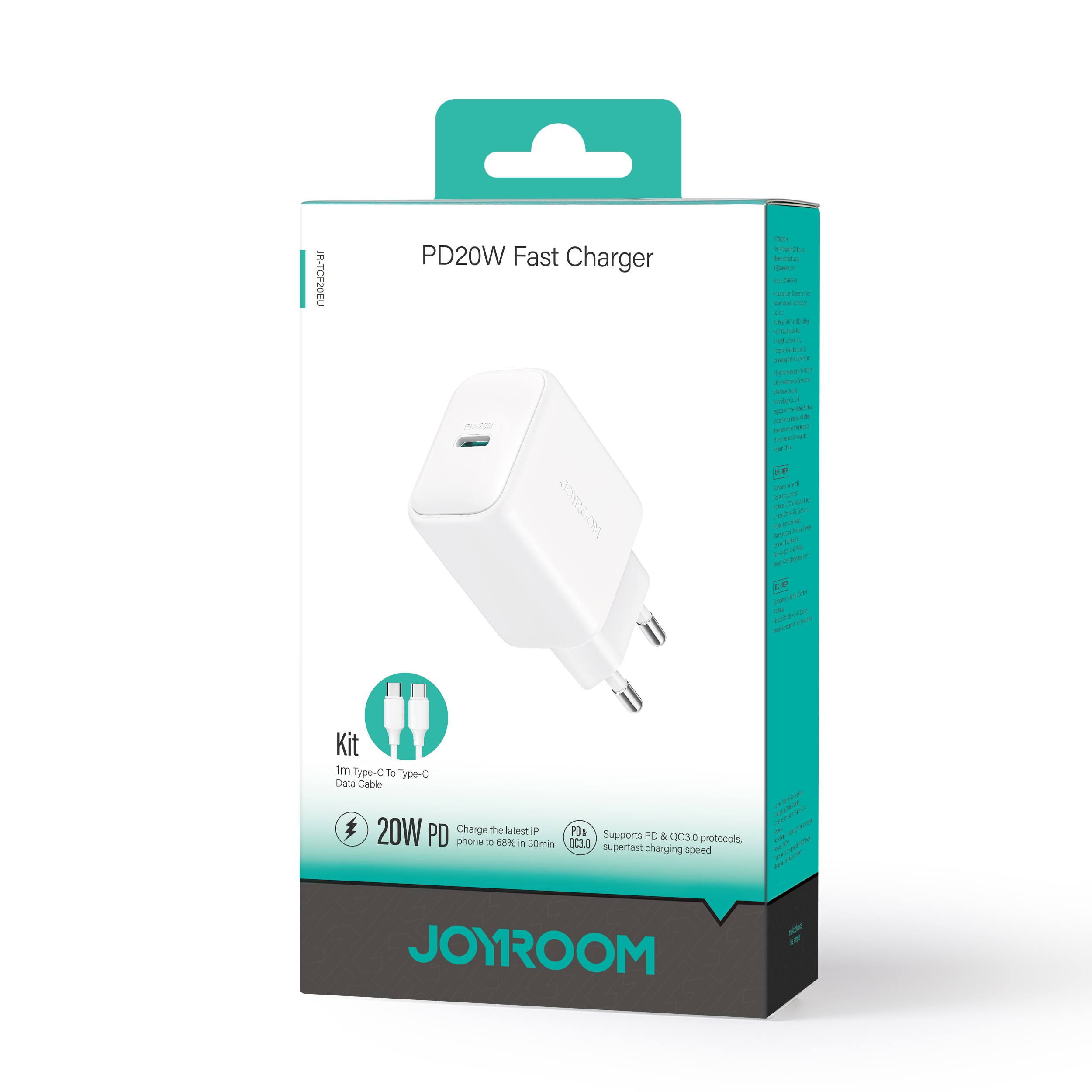 Joyroom JR-TCF20 20W Hálózati Töltő + USB-C 1M Adatkábel - Fehér