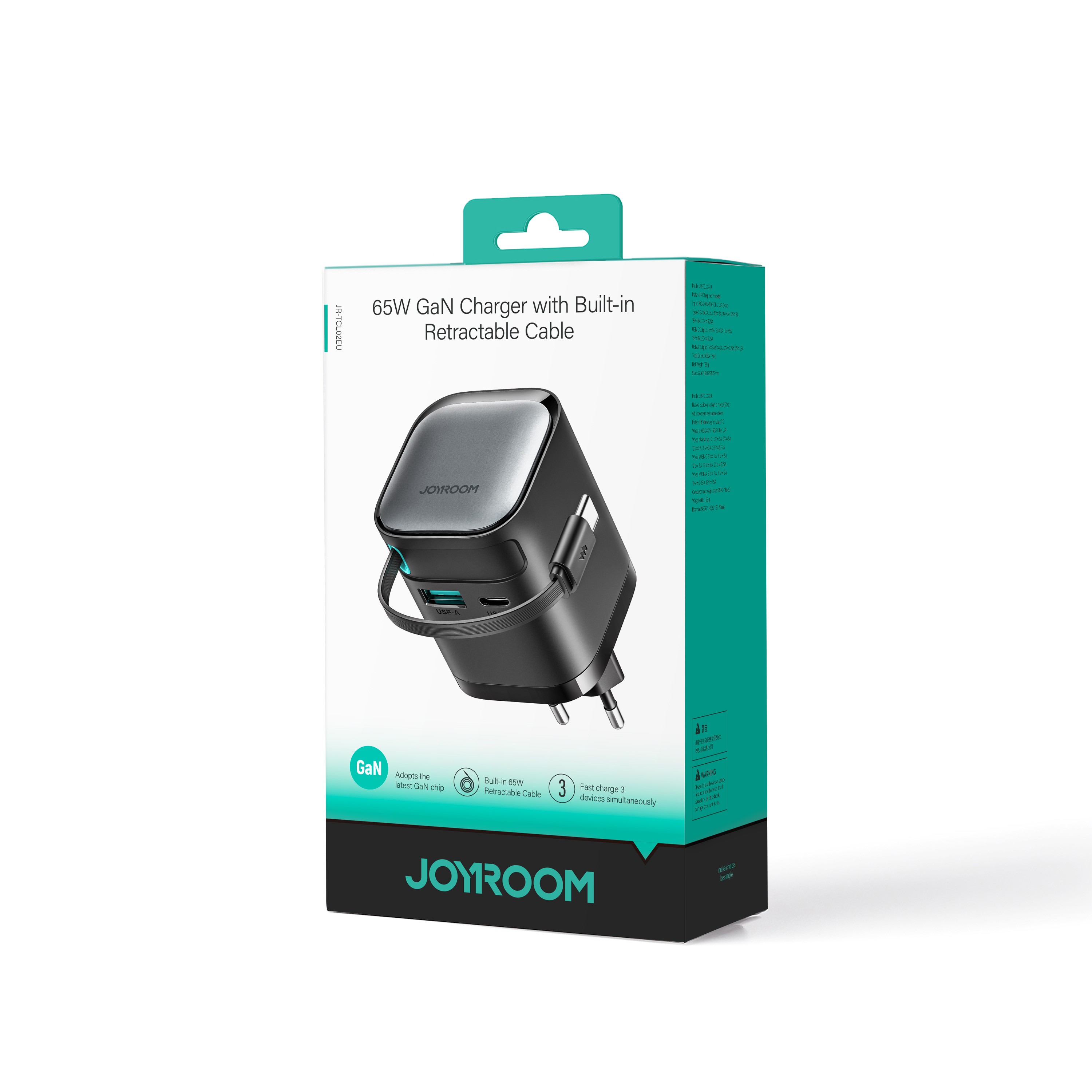 Joyroom JR-TCL02 65W Hálózati Töltő + USB-C 1M Adatkábel - Fekete