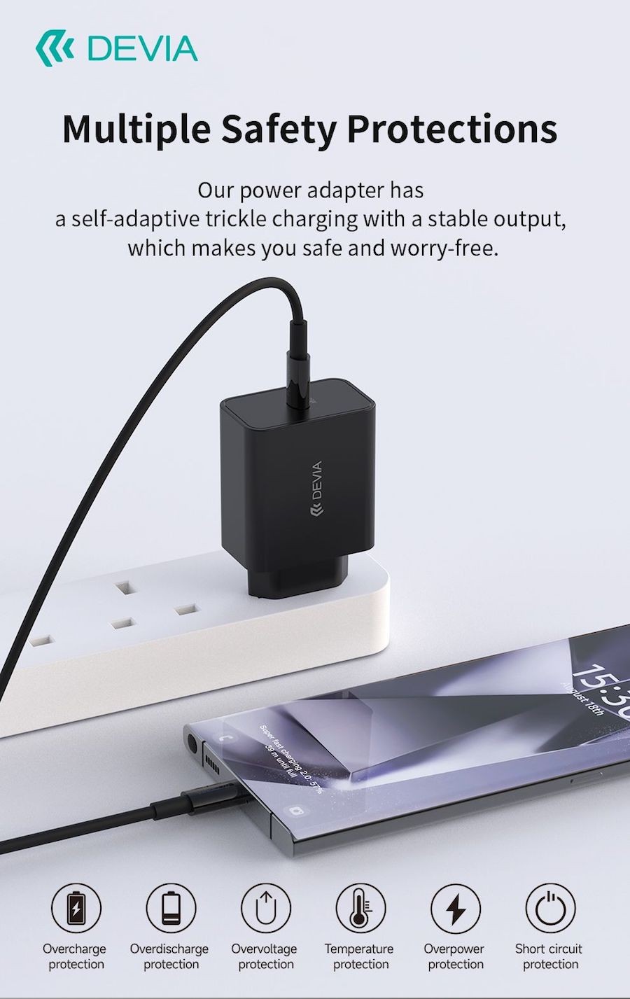 Devia GS-W45A0948 Rocket PD 45W Hálózati Töltőfej + PD USB Type-C Töltőkáb