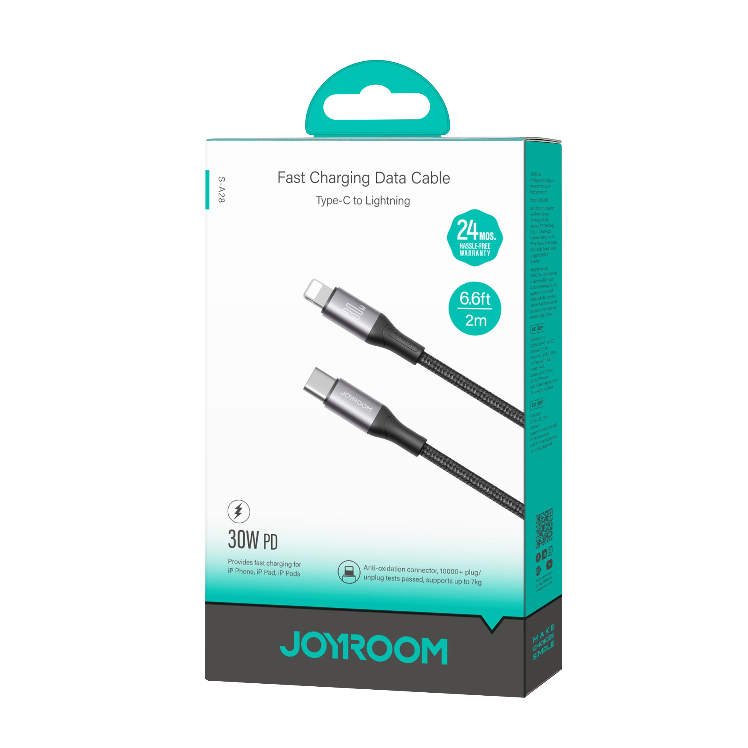 Joyroom S-A28 30W Lightning PD 2M Adatkábel - Fekete
