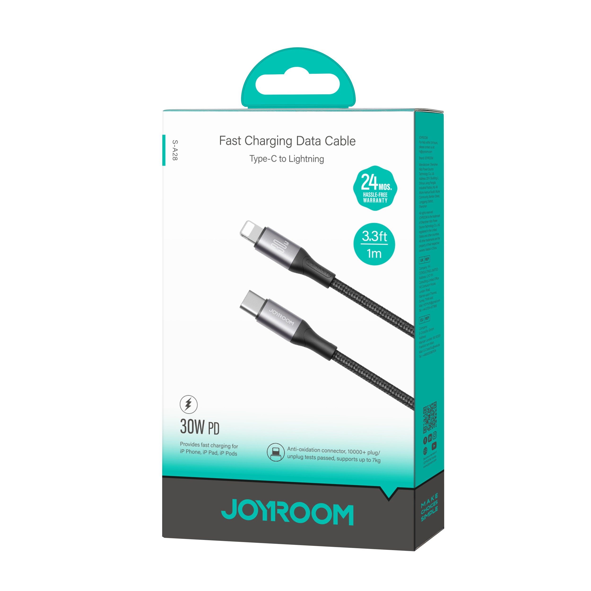 Joyroom S-A28 30W Lightning PD 1M Adatkábel - Fekete