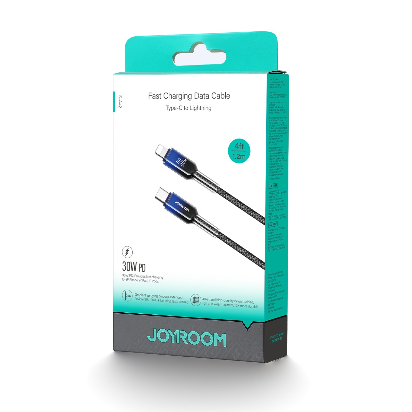Joyroom S-A42 30W Lightning PD 1.2M Adatkábel - Fekete